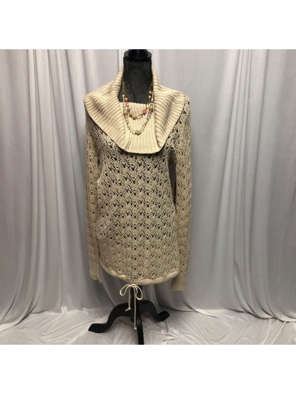 Ruff Hewn Sweater Womens Size Large Oatmeal Cowl Neck Crocheted Tunic NEW